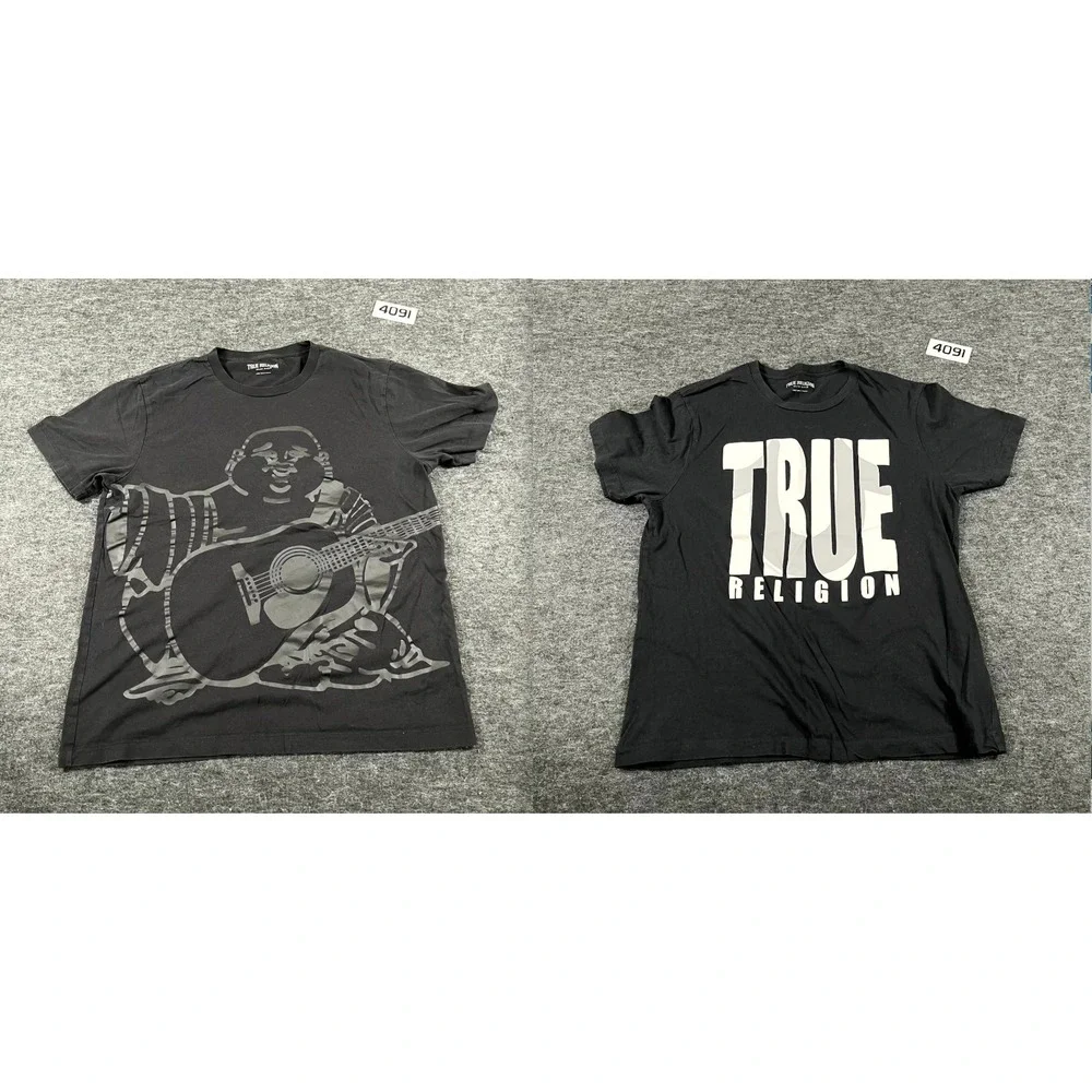 True Religion‎ Set of 2 T Shirt Mens Large Black Shadow Horseshoe & Buddha
